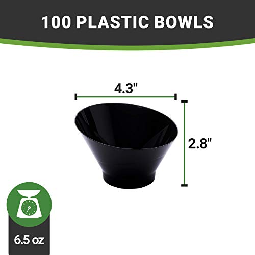 Restaurantware 7 Ounce Plastic Serving Bowls 100 Round Incline Bowls - Disposable Sturdy Black Plastic Round Bowls Unique Design For Soups Appetizers Or Desserts