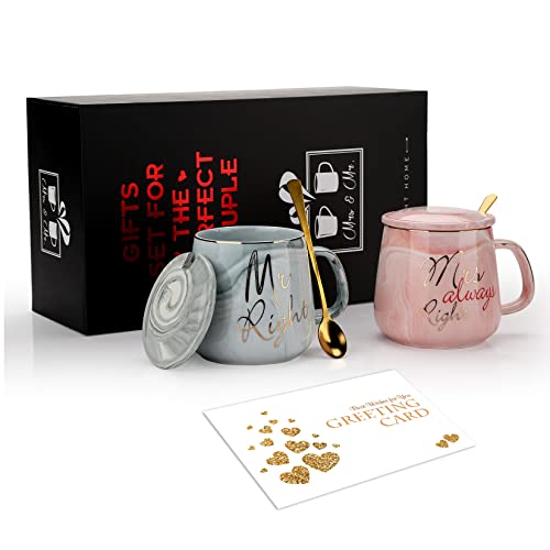 Mr. and Mrs. Coffee Mug Gift Set - Mr Right & Mrs Always Right, Wedding & Engagement Gift, Luxury Box
