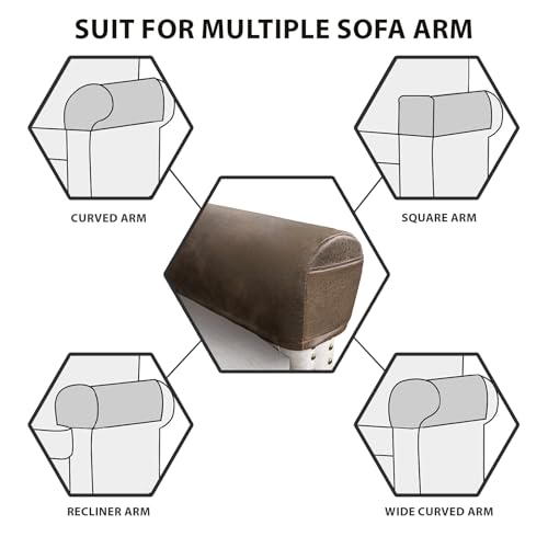 Leather Look Armrest Covers Set of 2 - Washable Spandex for Sofa