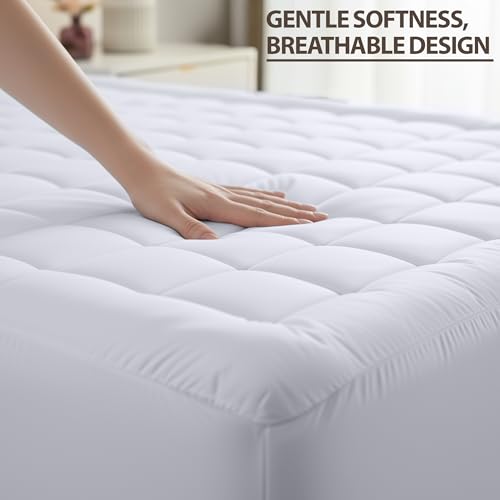 Queen Mattress Pad with Pillow Top, Quilted Fitted Protector - 60x80 in