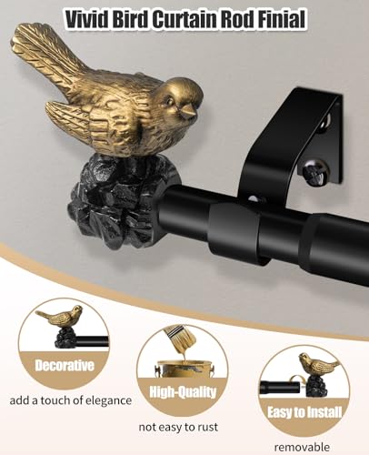 Bird-Shaped Decorative Curtain Rod Finials, Gold Metal End Caps for 1-Inch Rods