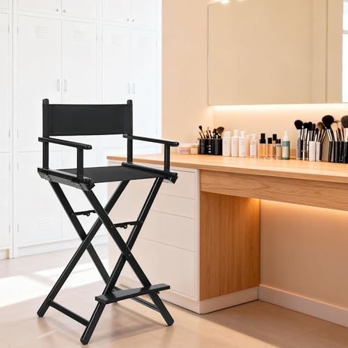 30-Inch Portable Aluminum Makeup Director's Chair, Foldable Artist Chair