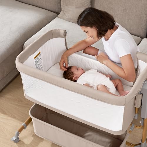 3-in-1 Baby Bassinet & Bedside Sleeper with Adjustable Height & Mattress