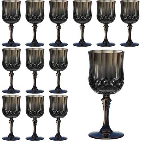 12-Piece 7 oz Plastic Wine Glasses, Vintage Stemmed Goblets for Parties