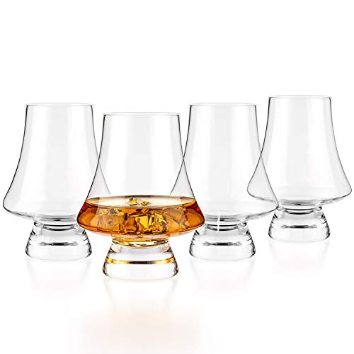 LUXBE Set of 4 Crystal Bourbon Whisky Glasses - Narrow Rim Tasting Glass 9oz
