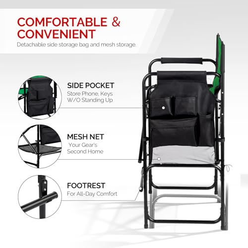 31-Inch Tall Folding Director Chair with Side Table & Storage, Green