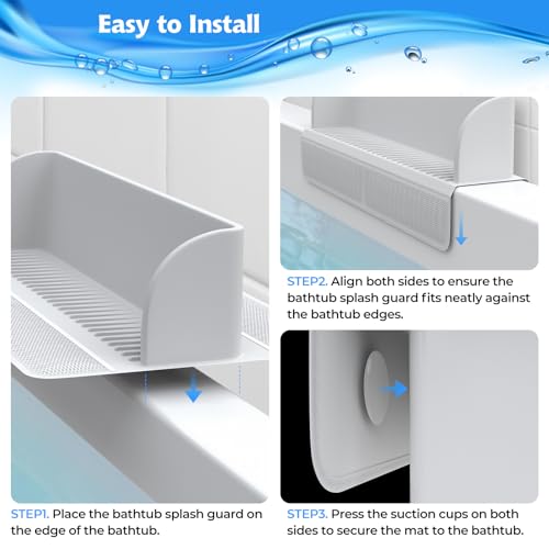 Silicone Bathtub Splash Guard with Mesh Toy Storage Organizer, Gray