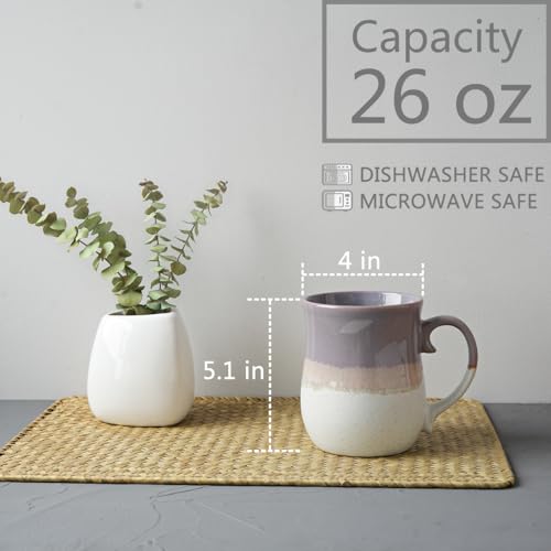 Bosmarlin Purple Large Ceramic Coffee Mug 26 Oz - Oversized Tea Cup, Dishwasher & Microwave Safe, Reactive Glaze