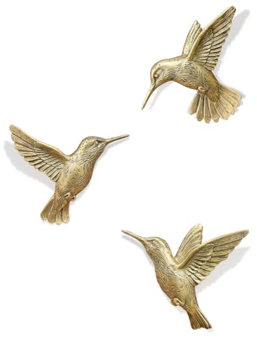 3D Hummingbird Wall Decor Set - Antique Gold Resin Bird Wall Art (Set of 3)