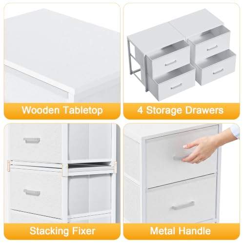 2 Pack Stackable Closet Storage Drawers, White Fabric Dresser Organizer