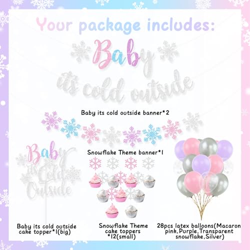 Winter Wonderland Baby Shower Party Decorations Kit with Snowflake Banners Balloons and Cake Toppers