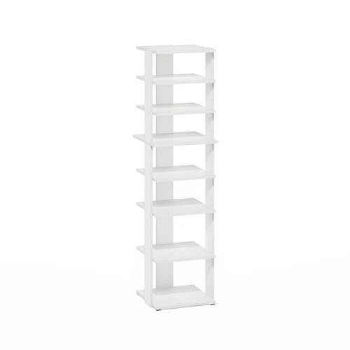 Furinno Compact Vertical Shoe Rack, 8-Tier Narrow Shoe Organizer, Free Standing Shoe Storage, Shoe Shelf for Boots, Sneakers, 12 x 12.6 x 46.7, for Closet, Entryway, Office, Garage, White