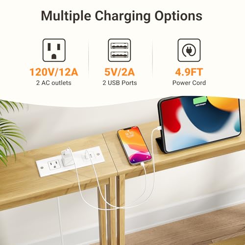 2-Pack Slim Bamboo Console Table with Charging Station, Narrow Sofa Table