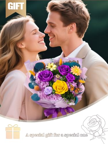 Preserved Real Rose Bouquet in Gift Box - Long-Lasting Floral Arrangement