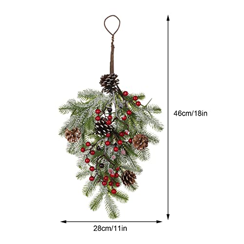 2Pcs Artificial Christmas Teardrop Swag Wreaths with Pinecones & Berries