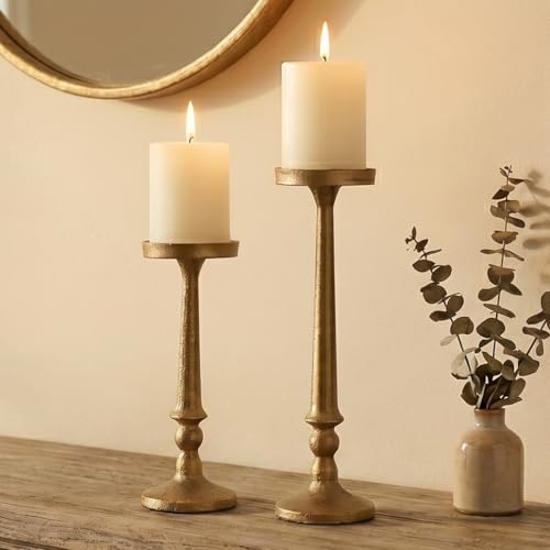 Vintage Iron Candle Holders Set of 2 - Antique Brass Gold Finish