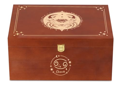 InnoBeta Cancer Zodiac Keepsake Box with Lid – Large Wooden Memory Organizer