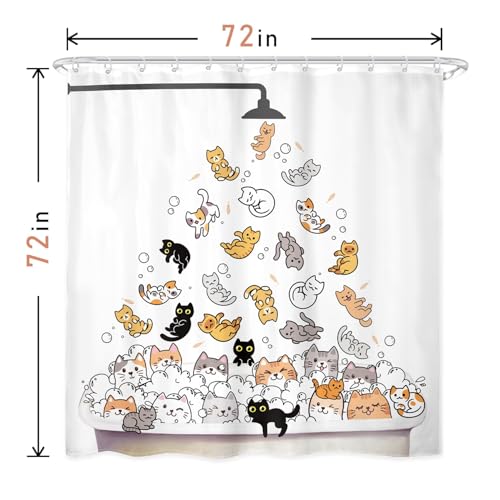 Cute Kids Cartoon Cat Bathroom Shower Curtain Set with Non-Slip Rugs (4-Piece)