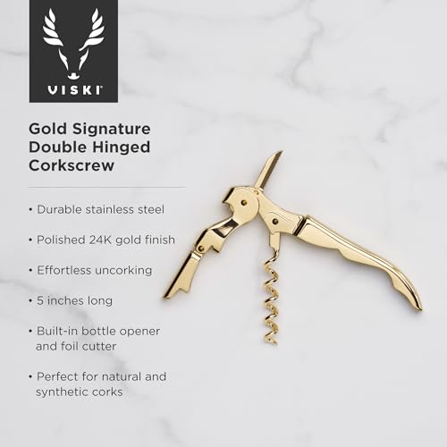 Viski 24k Gold Plated Signature Double Hinged Waiter's Corkscrew - Standard