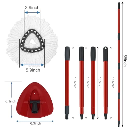 Spin Mop Replacement Kit: Adjustable Iron Handle, Base & 2 Refills