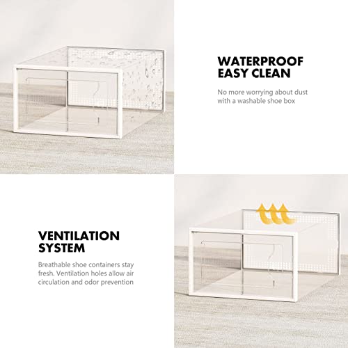12-Pack Clear Plastic Stackable Shoe Storage Boxes, Foldable Closet Bins