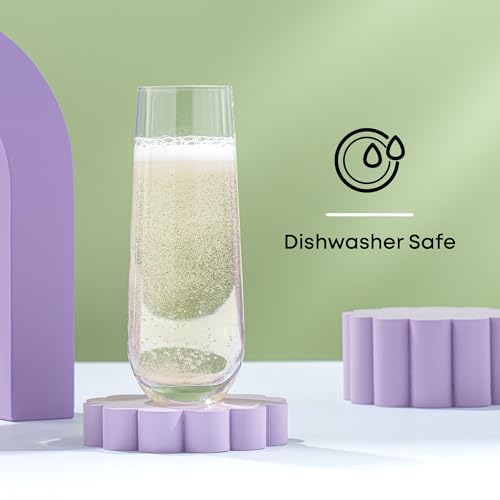 Stemless Champagne Flutes - 9.5oz Crystal Mimosa Glasses (Set of 8)