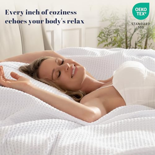 Cotton Waffle Blanket - Lightweight Queen Size White Throw