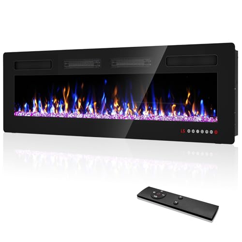 60 Inch Electric Fireplace Recessed And Wall Mounted With Remote