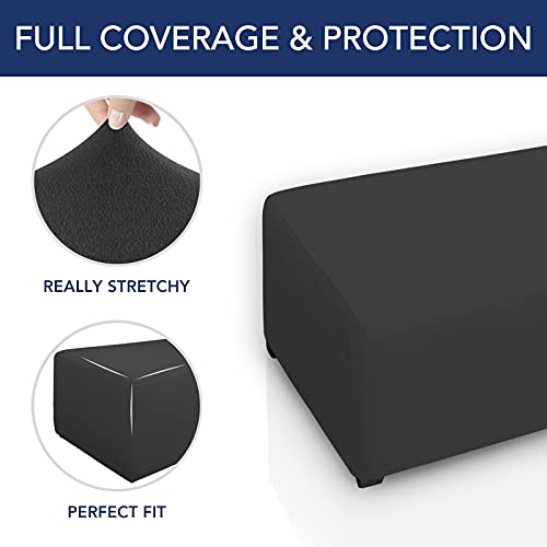 Stretch Rectangle Ottoman Cover - Soft Fleece Footstool Slipcover (Dark Gray)