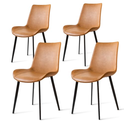 Modern PU Leather Dining Chairs - Set of 4, Brown Upholstered Side Chairs