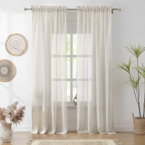 Natural Linen Sheer Curtains 52x84" - 2 Panels for Living Room & Bedroom