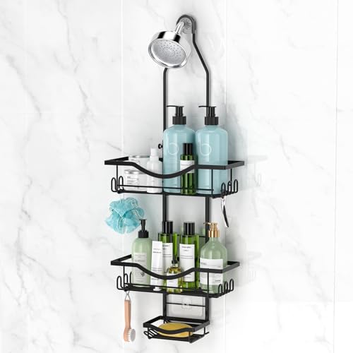 Adjustable Hanging Shower Caddy Rustproof Organizer, Black