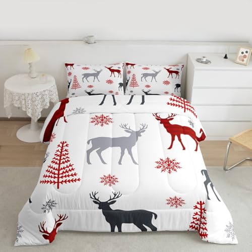 Erosebridal 16 Twin Christmas Deer Comforter Set - Snowflakes & Tree Pattern