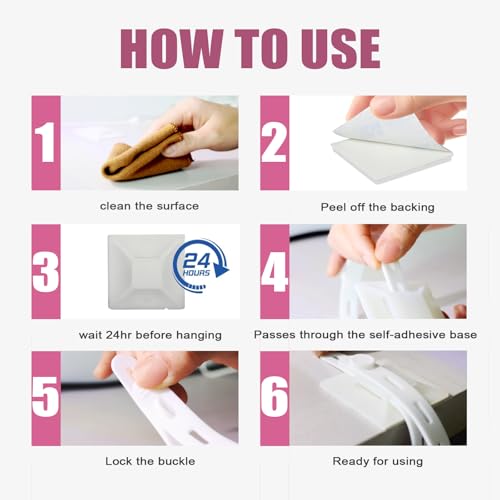 Damage-Free Adhesive Garland Hangers with Adjustable Cable Ties - 6 Pack