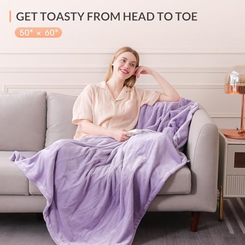 HOMLYNS Purple Heated Throw Blanket with 5 Heat Settings & 3-Hour Timer