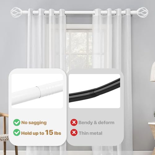 Adjustable White Curtain Rod 32-50 Inch with Twisted Cage Finials