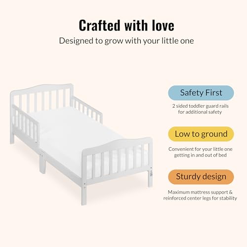 Classic Wooden Toddler Bed with Safety Guard Rails - Low to Floor