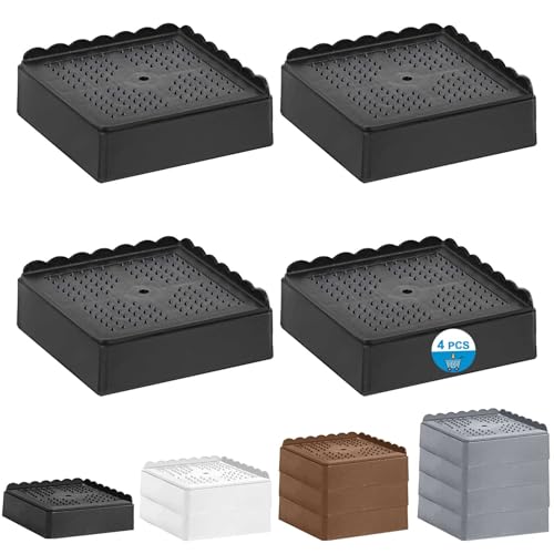 Heavy Duty Adjustable Bed Risers - Stackable Furniture Riser (4 Pack, Black)