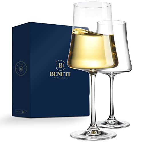 BENETI 15oz Crystal Wine Glasses Set of 2 - Handmade European Stemware
