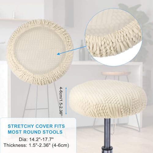 Elastic Round Bar Stool Cover - Washable Velvet Cushion Slipcover, Beige, 14-18 Inch