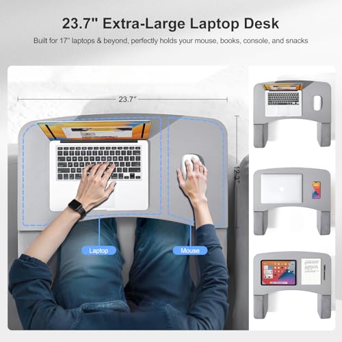 Ergonomic Wooden Lap Desk with Arm Rests - 23.7" Surface for Laptops