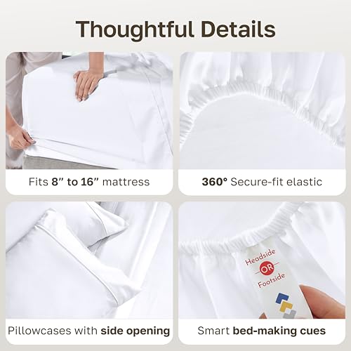California Design Den Queen Cotton Bed Sheets Set, White 400 Thread Count