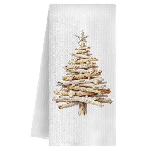 QWZDRHYJI Coastal Beach Christmas Tree Kitchen Towels 16x24 Inches