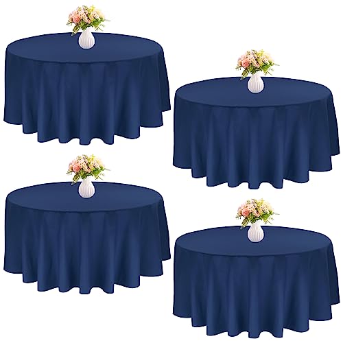 JALANCY 4 Pack Navy Blue 108 Inch Round Polyester Table Covers — Heavy Duty & Spill Resistant