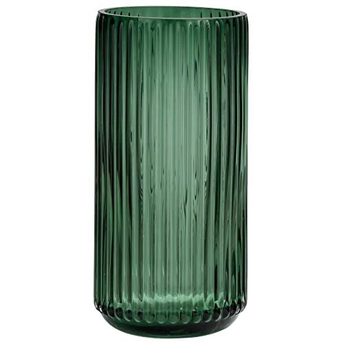 7.5 Inch Green Glass Flower Vase - Thickened Cylindrical Table Decor