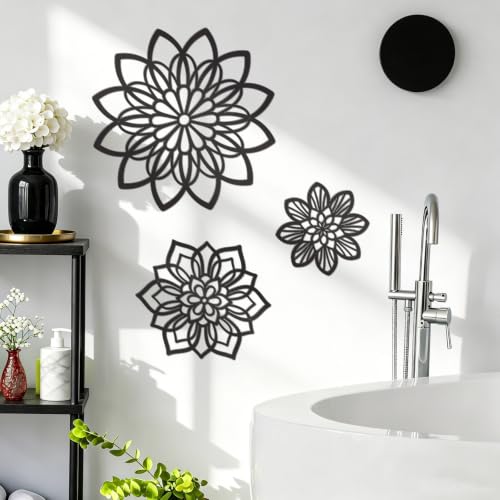 3-Piece Metal Flower Wall Art Set, Black Modern Farmhouse Decor