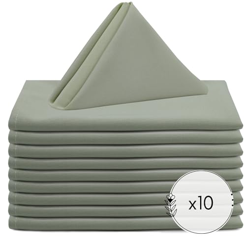 Sage Green Cloth Napkins 20 x 20 Inch - Washable Polyester Set of 10