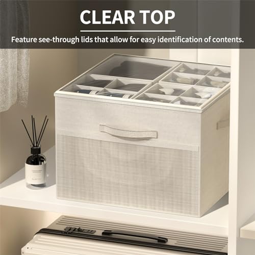 Foldable Fabric Shoe Organizer Box with Adjustable Dividers & Clear Cover