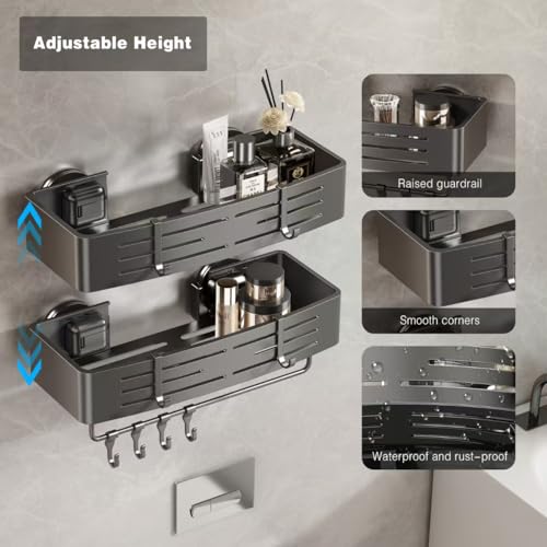 Shower Caddy Suction Cup 2 Pack No Drilling Aluminum Organizer Gray