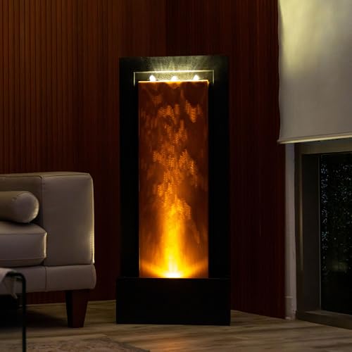47.2-Inch Zinc Metal Water Fountain with LED Lights for Indoor & Outdoor